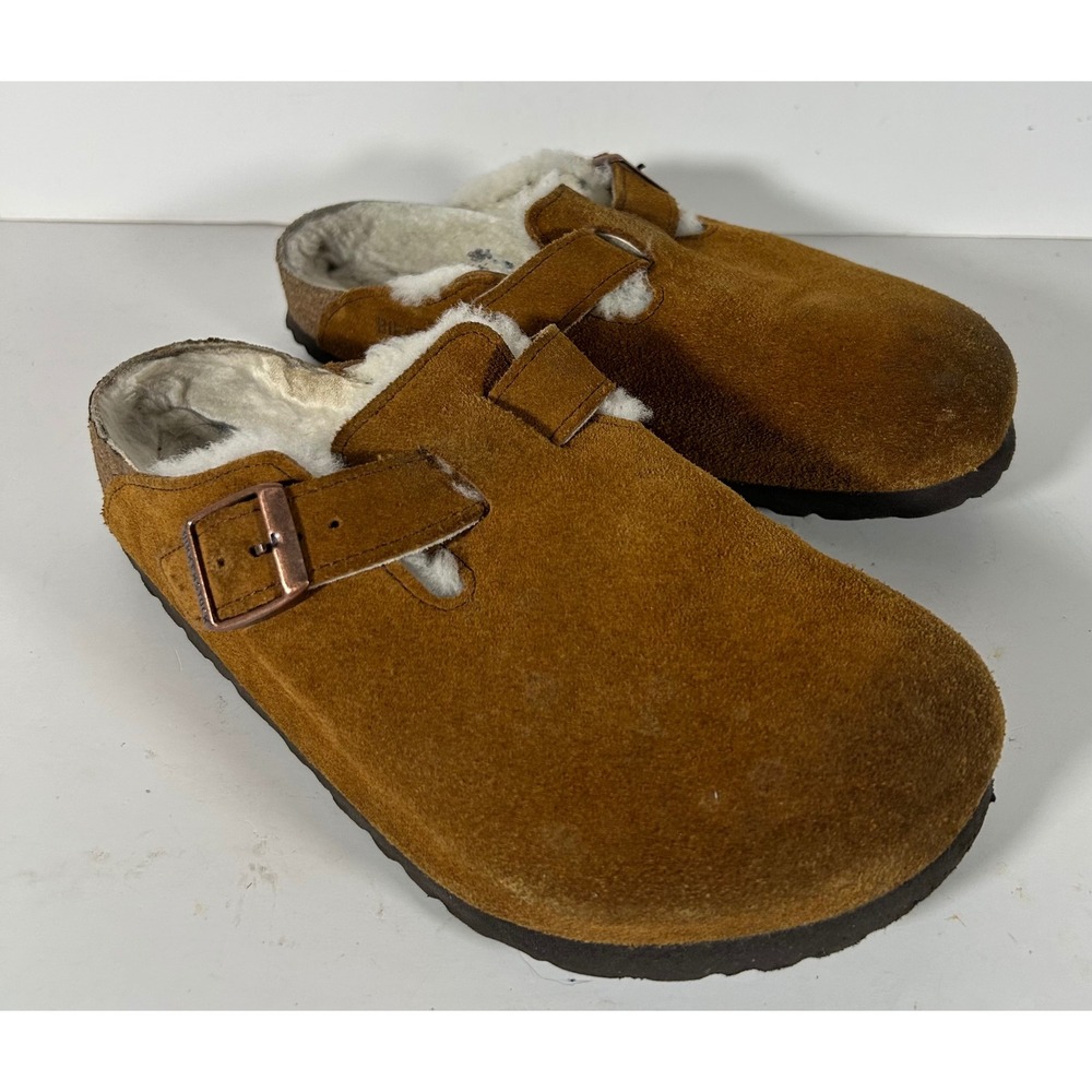 Birkenstock Boston Shearling Clogs Mink Suede Mules 38 L7 M5 Brown 1001141